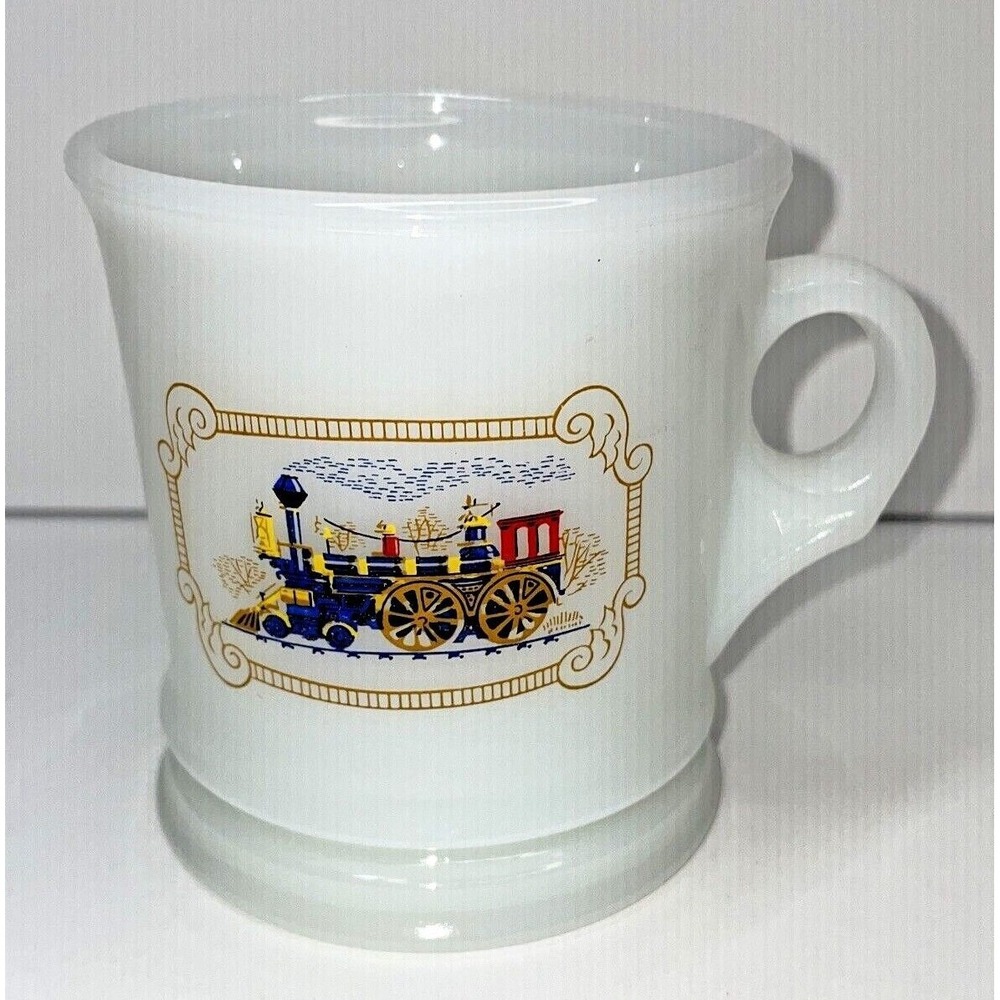 Vintage Milk‎ Glass Avon Shaving Mug TRAIN Locomotive Railroad Steam Engine